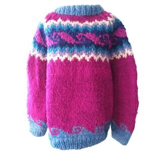 Vibrant Pink and Blue Women's Knit Sweater